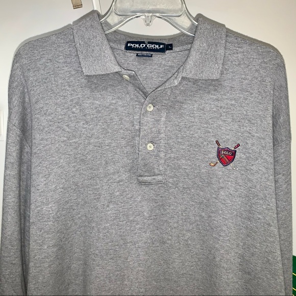 Vintage 90s Polo Golf Long Sleeve Henley Polo Shirt Mens Gray Large - Picture 2 of 6